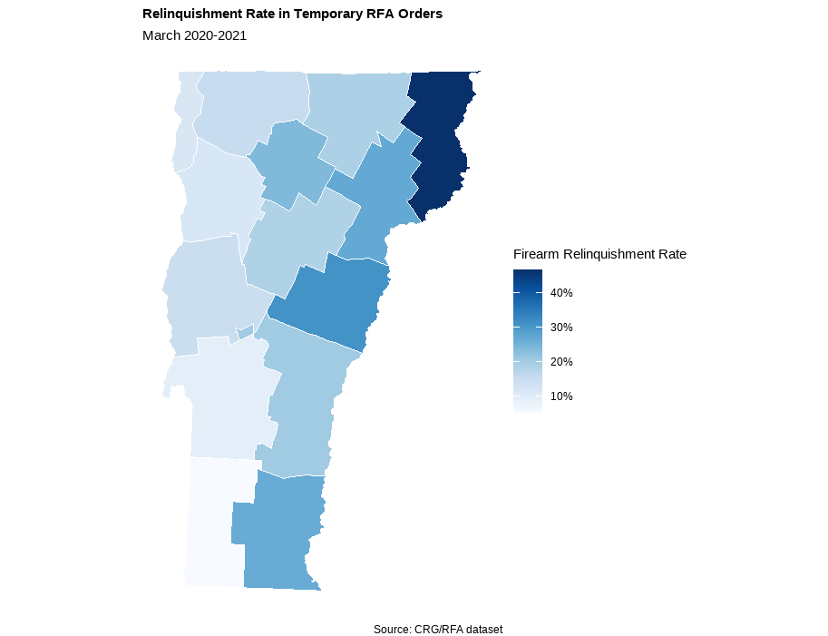 Map of Vermont showing relinquishment rates